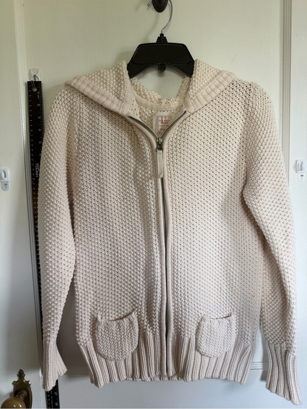 Old Navy Cream Zip-Up Hooded Cardigan Sweater